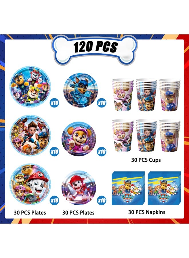 FRUITFUL PARTY Paw Patrol Birthday Party Tableware Set for 30 Guests, 120PCS Paw Patrol Party Supplies with Plates Cups Napkins, Kids Paw Patrol Party Decoration Supplies - Image 3